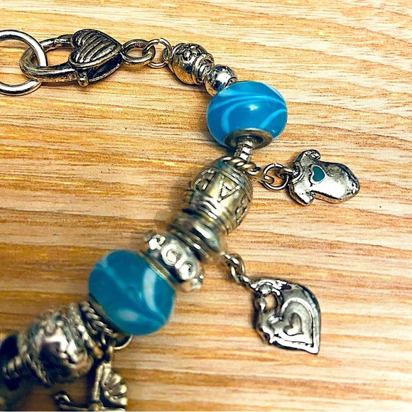 Mom of Baby Chunky Charms Wrist Heart Lobster Claw Bracelet in Silver and Blue - Picture 5 of 5